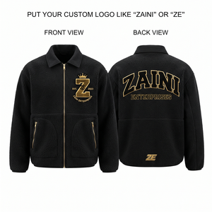 Premium 240g Black Polar Sherpa Fleece <b>Jacket</b> Custom Embossed Logo <b>Waterproof</b> Breathable Utility Zip Pocket Panel Men's - Product Image 1