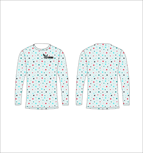 Camiseta Deportiva Ligera de Manga Larga Sublimada Personalizada con Patrón de Puntos Multicolores Azul Claro, Fabricación al por Mayor - Product Image 1