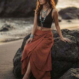 กระโปรงยาวผ้าฝ้ายสไตล์โบฮีเมียนสุดฮิต ทรงพลิ้วสบาย เหมาะสำหรับใส่ไปเที่ยวทะเลในช่วงฤดูร้อน ของขวัญสำหรับเธอ - Product Image 1