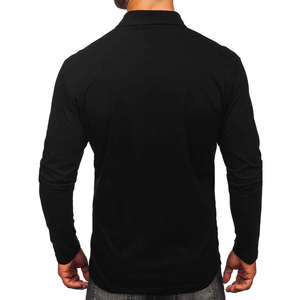 เสื้อถักสีดำสำหรับผู้ชาย ผ้าฝ้าย 100% ระบายอากาศได้ดี กันน้ำ ไร้รอยต่อ ป้องกันรอยยับ มีกระเป๋าโลโก้ด้านหน้า ทรง 6 แผง สวมใส่สบาย แบบลำลอง - Product Image 6