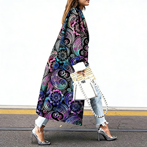 Oferta en Temu: Abrigo largo de moda para mujer, con vibrante estampado paisley multicolor, corte holgado, estilo urbano. - Product Image 5