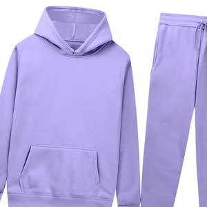 Custom Lavender Purple <b>Tracksuit</b> OEM ODM Pullover Hoodie Jogger Set Unisex Winter Fleece Casual Sportswear Wholesale - Product Image 3