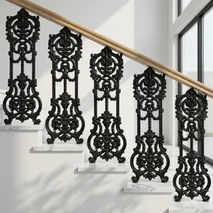 Panel de barandilla de escalera de hierro forjado ornamentado, trabejado decorativo, balaustres metálicos decorativos para renovación de escaleras interiores - Product Image 4