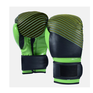 Leather Boxing Gloves Blue Black Yellow Striped Velcro Closure Adjustable Wrist <b>Strap</b> Adult Unisex Training Gear - Product Image 3