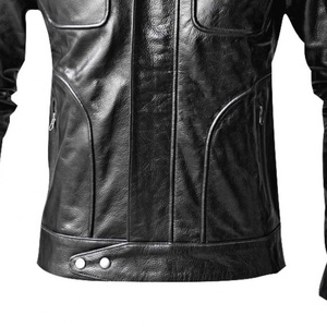 Chaqueta de Motociclista 5KINGZ para Hombre, de Cuero Genuino Negro, Corte Ajustado, Cuello Camisero, Cierre de Cremallera, Color Sólido, Largo Regular, Envío Rápido - Product Image 5