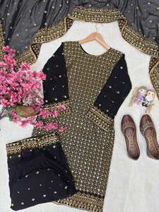 Conjunto de traje Sharara negro de lujo con bordados y dupatta de malla |   Ropa Festiva y de Boda para Mujer - Product Image 5