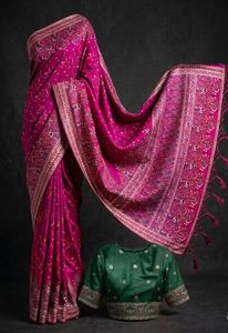 Sari Tradicional de Seda Pashmina - Vestidos Indios para Fiestas de Diwali - Product Image 6