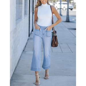 2025 femmes taille haute extensible jambe droite jean 2XL Slim Style Baggy Denim pantalon avec poche respirant coupe ample - Product Image 1