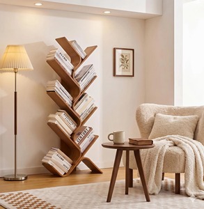 Wooden Ladder Shelf Five Tier Standing Book Rack For Living Room Eco Friendly Carved Design And Reading <b>Corner</b> Decor - Product Image 5