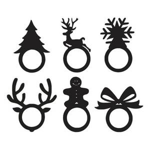 <b>Christmas</b> Napkin Rings Set of 6 Novelty Plastic <b>Tree</b> Reindeer Snowflake Antlers Gingerbread Bow Design - Product Image 1