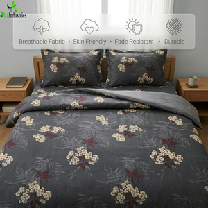 King Size Dark Grey Floral Bedsheet <b>Set</b> Soft Cotton <b>Bedding</b> <b>Set</b> with Pillow Covers Breathable Lightweight Premium Bedroom Decor - Product Image 5