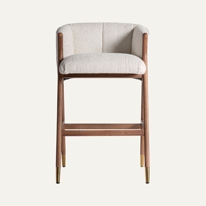 Taburete de bar Alden de teca, taburete de bar moderno de madera de teca con asiento tapizado – Muebles de bar comerciales de estilo nórdico - Product Image 2