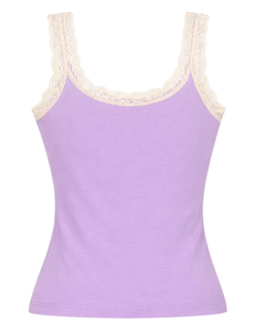 Camisola de Algodón Personalizada para Mujer con Ribete de Encaje Lavanda, Corte Ajustado, Sin Mangas, Estilo Casual de Verano, Suave y Transpirable - Product Image 6