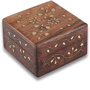 New Brass & Wooden Engraved Antique Storage <b>Box</b> For Jewelry <b>Keepsake</b> With Hinged Lid For Vintage Homedecor Wedding Gifting <b>Box</b> - Product Image 2