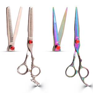 Tijeras para Adelgazar el Cabello, Acero Inoxidable 440C, 28 Dientes, Punta Afilada, para Diestros, Mango Mediano, Diseño Decorativo con Gema Roja, Reutilizables - Product Image 4