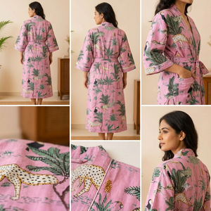 Kimono de Algodón con Estampado de Bloques, Informal, Suave y Transpirable, para Damas de Honor, Talla Única, Ropa de Dormir de Verano para Mujer, Vestidos Elegantes - Product Image 4