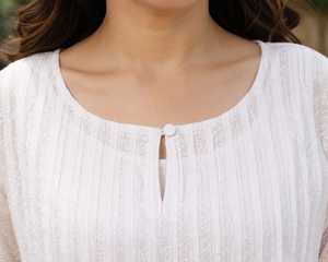 <b>White</b> Solid Chiffon Pleated Casual Dress Loose Fit <b>Maxi</b> O-Neck 3/4 Sleeve 100% Cotton ODM Beach Vacation Wear - Product Image 3