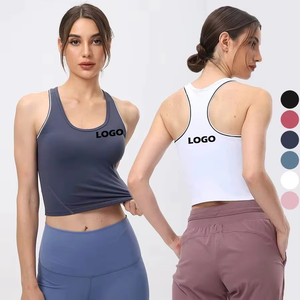 Casual Custom Breathable Solid Front Logo Padded Racerback Gym Tank Top <b>Bra</b> Women's Crop - Product Image 1