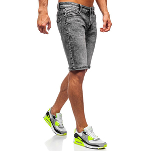 <b>Men's</b> Mid <b>Waist</b> Blue Cotton <b>Denim</b> Jeans <b>Shorts</b> with <b>Elastic</b> <b>Waist</b> Casual Solid Pattern Washed Technique Baggy Pants - Product Image 5