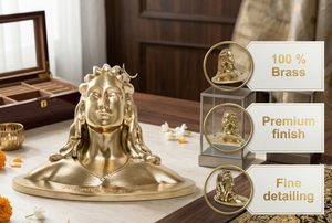Idole d'Adiyogi plaquée or de Jaipur Metals |   Fait main traditionnel |   100% Laiton |   11x7,5x7 cm |   220g |   Temple et articles religieux pour la maison - Product Image 5