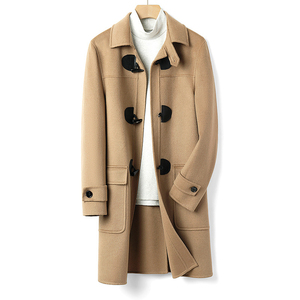 Wholesale Hot Sale Plus Size <b>Men's</b> Casual Fashion Camel <b>Wool</b> <b>Overcoat</b> <b>Long</b> Duffle Coat With Notched Lapel And Horn Toggle Button - Product Image 1