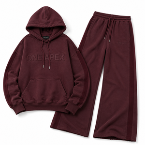 Conjunto Deportivo Unisex ONE APEX Borgoña, Sudadera con Capucha Extra Grande, Pantalones Anchos de Algodón Grueso, Ropa Urbana Premium de Secado Rápido - Product Image 3