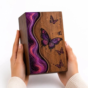 Handcrafted American Style Wooden Urn <b>Box</b> Brown Butterfly Resin Art <b>Memorial</b> Keepsake Personalized Eco-Friendly Durable - Product Image 4