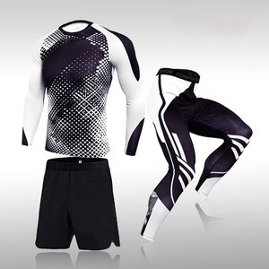 Conjunto de Camiseta Deportiva de Compresión con Mangas Largas y Pantalones Cortos de Camuflaje para Hombre, Secado Rápido, Spandex, Poliéster, Ropa Deportiva para Entrenamiento en el Gimnasio - Product Image 4
