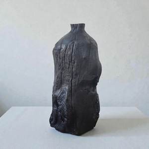 Ensemble de vases en bois noir brûlé, faits à la main, style rustique, vases décoratifs en bois brûlé - Product Image 4