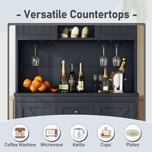 Gabinete de cocina azul oscuro con estantes para copas de vino Cajones de almacenamiento de vino estilo Buffet de granja para uso en comedor o cafetería - Product Image 3