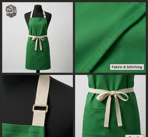 Green Cotton Bib Apron With Two Pockets And <b>Adjustable</b> <b>Straps</b> For Women Restaurant Bar Use - Product Image 4