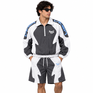 Ensemble de survêtement coupe-vent premium pour homme : veste à quart de zip, short, streetwear, coupe-vent sportif, vestes et sweats à capuche personnalisables avec logo - Product Image 1