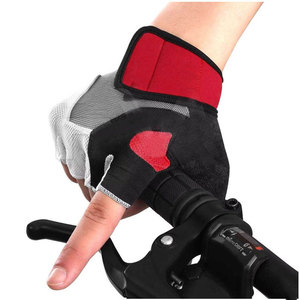 Gants de cyclisme mi-doigts antidérapants unisexes d'été en polyester avec fermeture auto-agrippante Rouge Noir Blanc Gris - Product Image 5