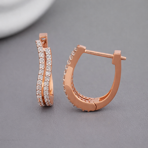 Pendientes de Aro con Diamantes Cultivados en Laboratorio de Dos Tonos, Diseño Curvo con Pavé, Oro Amarillo/Blanco/Rosa de 14k, Chapado en Rodio de Lujo, Certificado IGI - Product Image 5