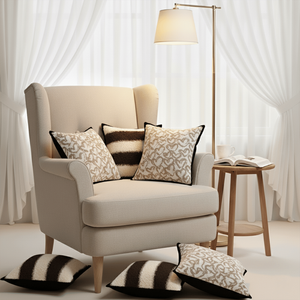 SOGA Ensemble de 6 taies d'oreiller 3x blanc cassé à motif cœur avec bordure noire 3x housses de coussin bouclées rayées marron crème - Product Image 4