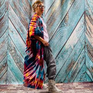 Prix usine en gros 100% rayonne cravate teinture Kimono plage couvrir ample confortable été veste Boho Style Kimono - Product Image 4
