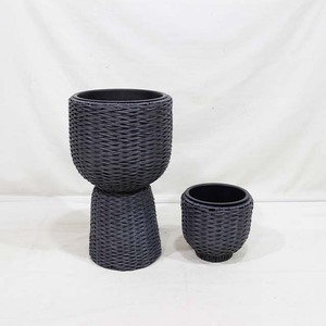 Ensemble de pots de fleurs en plastique grand format, modernes et durables, pour jardin extérieur, design minimaliste, gris foncé, style tressé - Product Image 6