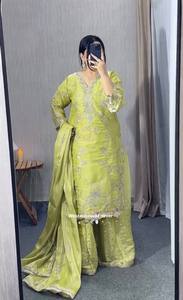 Ensemble Salwar brodé vert, tenue ethnique indienne pour femmes, Kurti Palazzo, robe de fête de mariage - Product Image 2