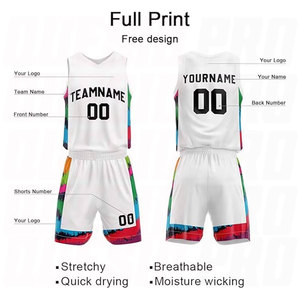 Ensemble de maillot et short de basketball blanc et noir, léger, respirant, personnalisable par sublimation, séchage rapide - Product Image 4