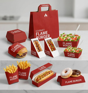 Cajas de Comida Personalizadas con Combinación de Colores, Caja Deslizante para Hamburguesas y Papas Fritas, Envase para Llevar, Caja Plana con Asa - Product Image 1