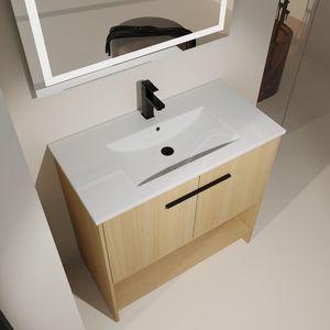 Mobile Bagno Freestanding da 36 Pollici con 2 Ante a Chiusura Ammortizzata, Lavabo in Ceramica e Mobile in Compensato - Mobili Bagno - Product Image 6