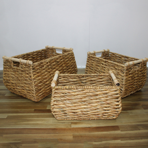 Natural Water Hyacinth Rectangle Storage <b>Basket</b> With Handles Rustic Multi Purpose Home Organization Bin - Product Image 5