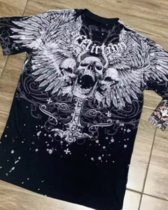Vintage <b>Gothic</b> Skull Print Long Sleeve T <b>Shirt</b> for Men Oversized Streetwear Tee - Product Image 1