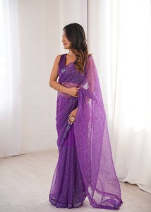 Beautiful <b>Purple</b> Color Embroidered <b>Saree</b> For Indian Pakistani Wedding Wear For Women From Samp Corporation - Product Image 3