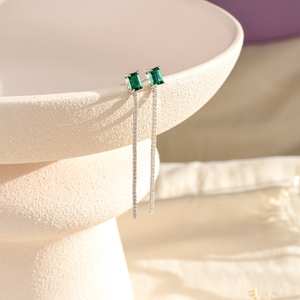 Boucles d'oreilles pendantes longues en émeraude véritable, bijoux en argent sterling 925, cadeaux d'anniversaire pour elle - Product Image 5