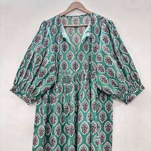 Vestido Casual Midi para Mujer, Tejido 100% Algodón, Liso, Manga Corta, Cintura Imperio, Estilo Babydoll, Cuello en V, Holgado, Funcional - Product Image 5