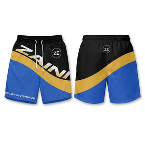 <b>Men</b> Windbreaker <b>Shorts</b> 120 GSM Premium Polyester Microfiber <b>Black</b> Blue Gold Curved Panel Custom Sublimation Logo - Product Image 1