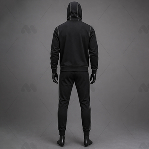 Conjunto Deportivo Colorblock Negro con Sudadera con Capucha y Cremallera y Pantalones, Ropa Deportiva Urbana con Logotipo Personalizado - Product Image 3