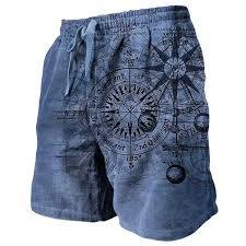 <b>Men</b>’s Vintage Compass Print Beach Shorts All-Over Graphic Print Board Shorts Quick-Dry Summer Swim <b>Trunks</b> Casual Nautical Shorts - Product Image 4