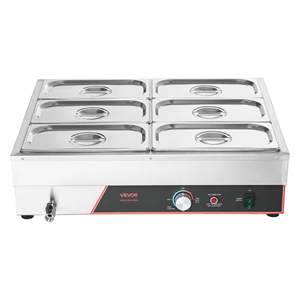 Calentador de Alimentos Eléctrico Comercial de Acero Inoxidable de 1500W, 6 Recipientes, Calentamiento Rápido, Buffet de Mostrador, Baño María, Cable de Alimentación para Catering - Product Image 1